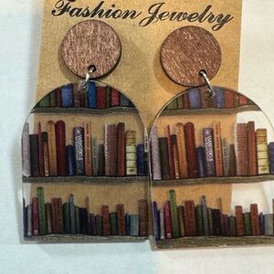 Book-Themed Earrings with Wooden Accents